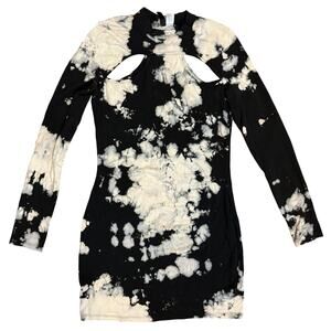 H&M Divided cutout long sleeve bodycon dress abstract bleach dye M
